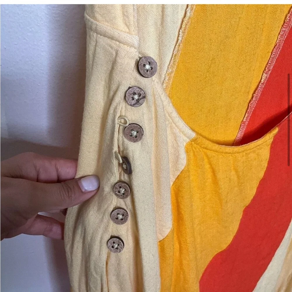 Free People Yellow Cream Maxi Dress with Orange Stripe